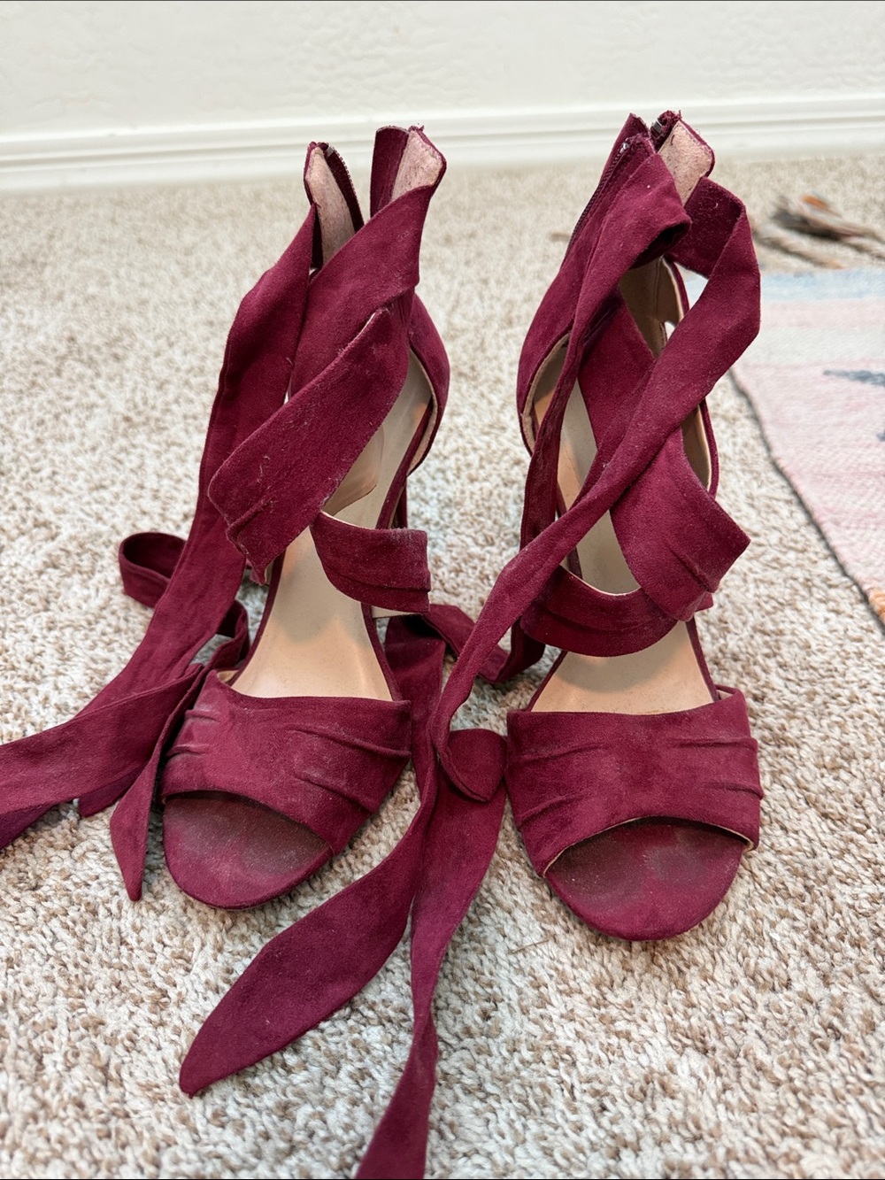 Women's Burgundy Wrap Lace-Up High Heels